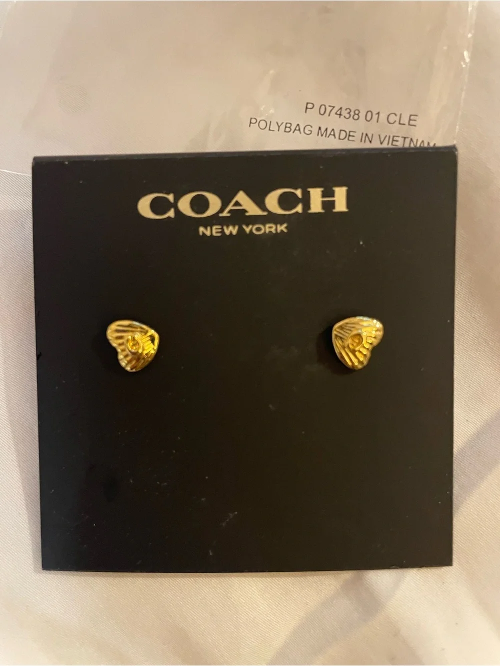 COACH Gold Heart Logo Stud Earrings - Picture 8 of 13